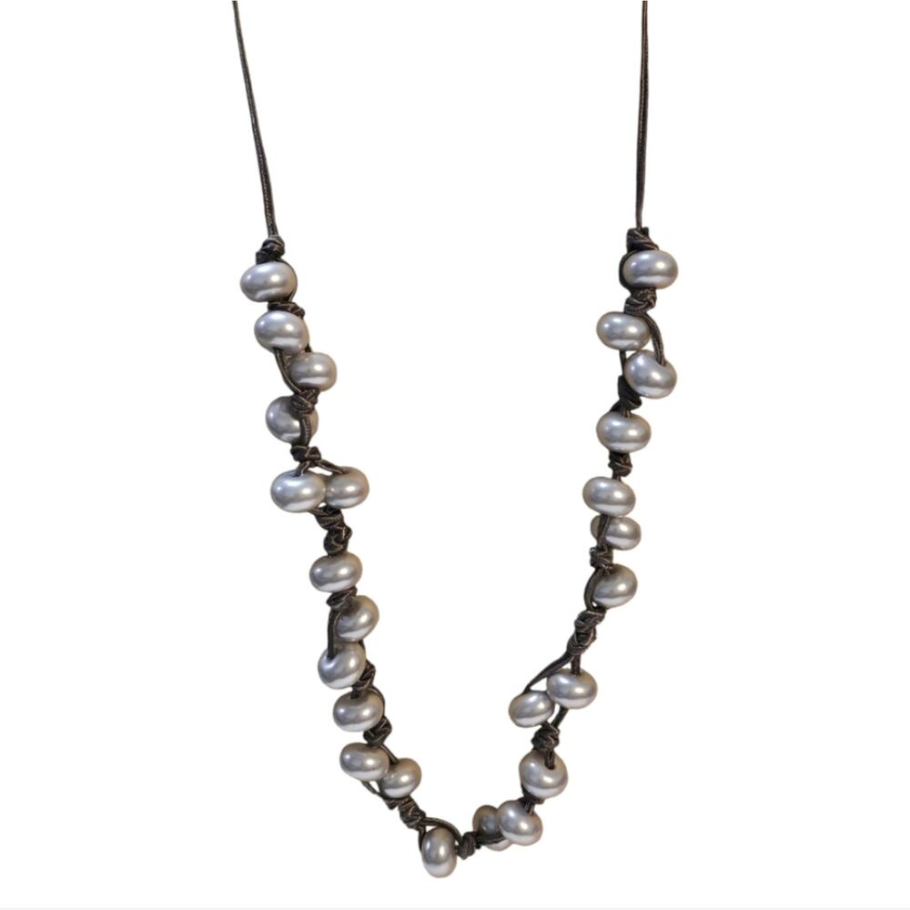 J. Crew Grey Cord and Pearl Long Necklace
